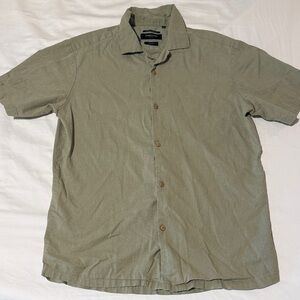 Kenneth Cole Olive Green Linen Camp Collar Button Down Shirt